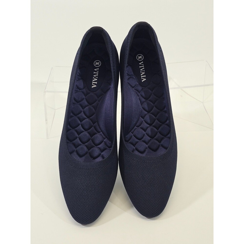 VIVIA Women's 40 9‎ AlmondToe Tamia Wedge Pro Navy Blue Knit Shoes Heels NW - Picture 4 of 7